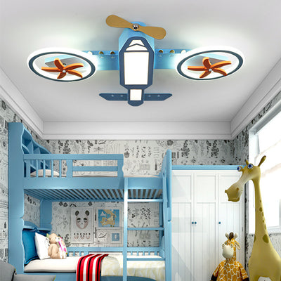 Simple Creative Cartoon Aircraft Blue LED Kids Flush Mount Ceiling Light