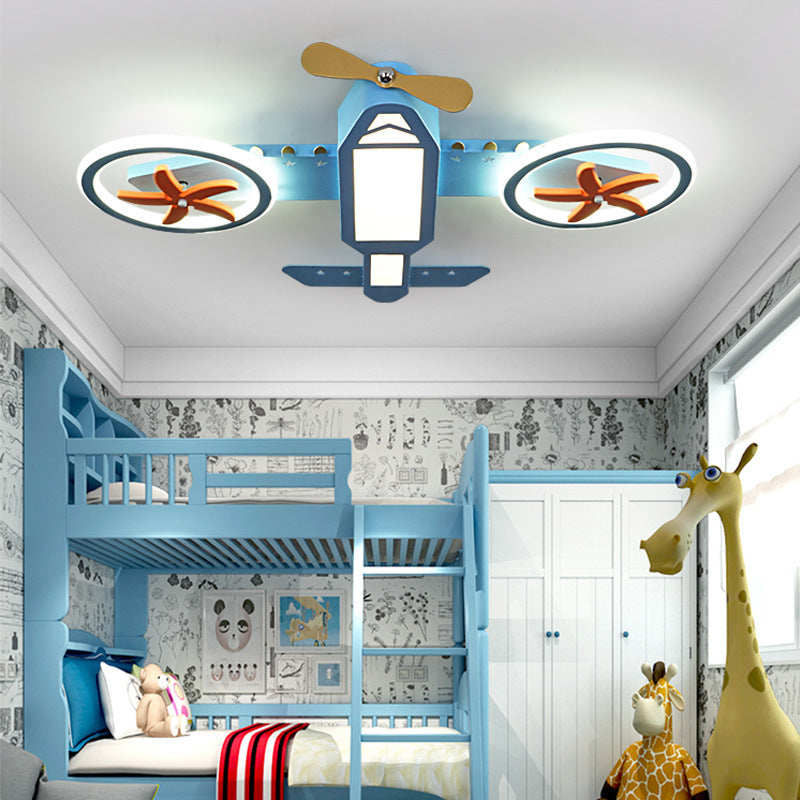 Luz de techo LED azul para niños con montaje empotrado de avión de dibujos animados creativo y sencillo 