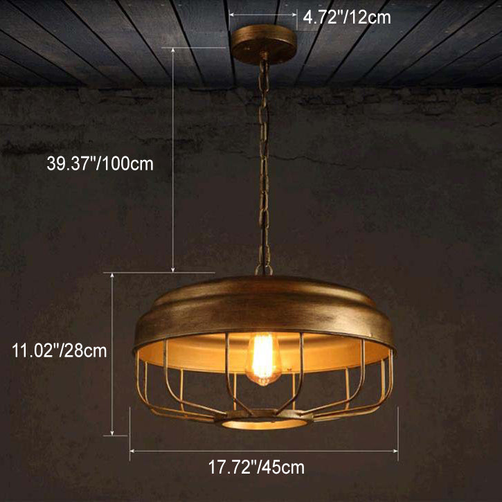 Traditional Vintage Round Cage Iron 1-Light Pendant Light For Living Room