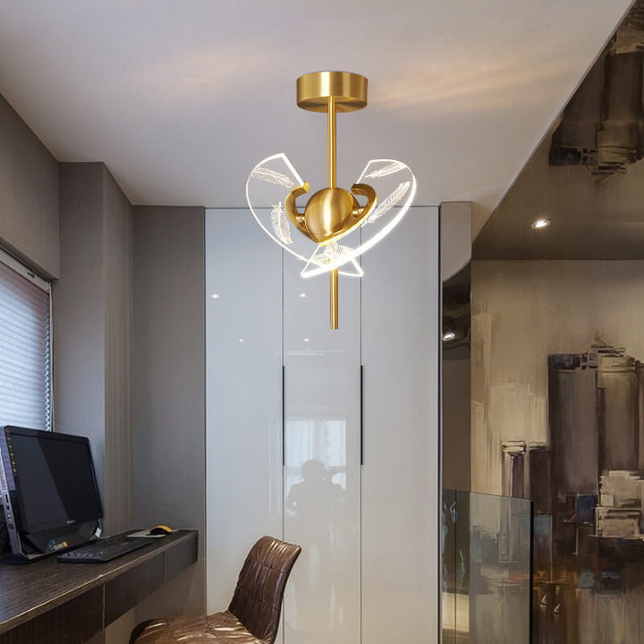 Moderne kreative Acryl Feder Messing LED Semi-Flush Mount Deckenleuchte 