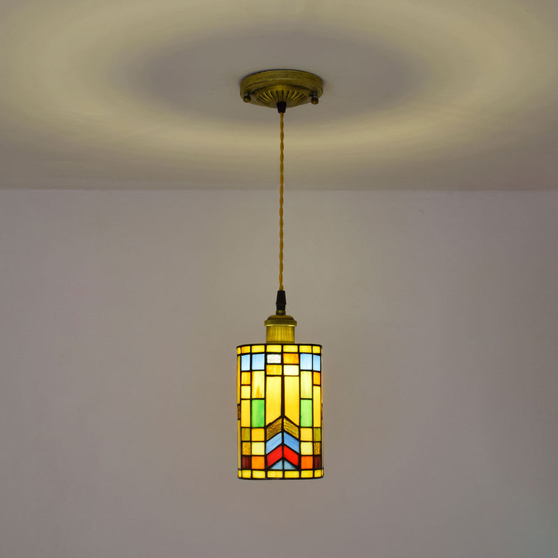 Tiffany Mediterrane Buntglas-Zylinder-Hängeleuchte mit 1 Leuchte