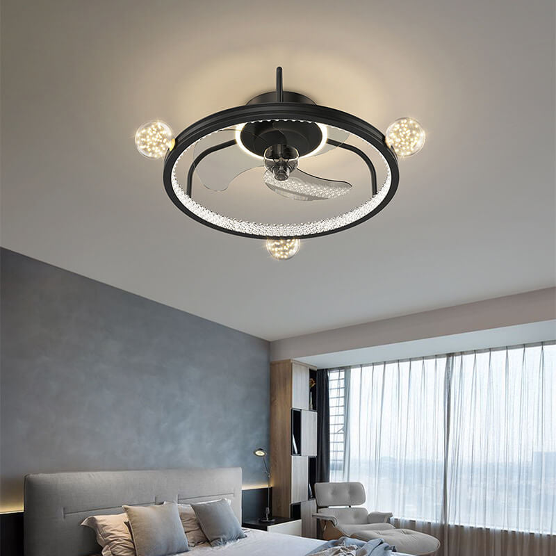 Modern Light Luxury Circle Full Star Design LED Flush Mount Ceiling Fan Light