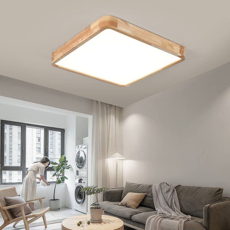 Modern Minimalist Solid Wood Round Square Tatami LED Flush Mount Ceiling Light for Living Room