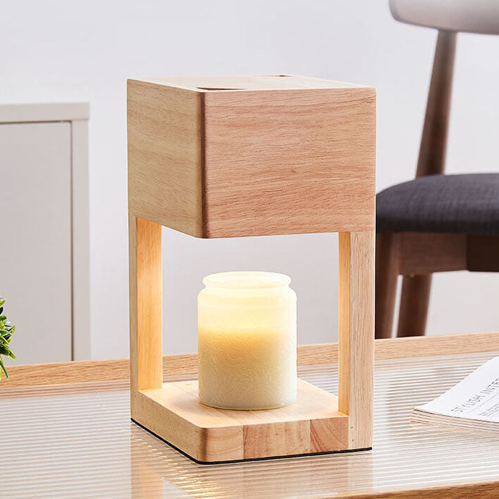 Modern Minimal Rectangular Wooden 1-Light Melting Wax Table Lamp