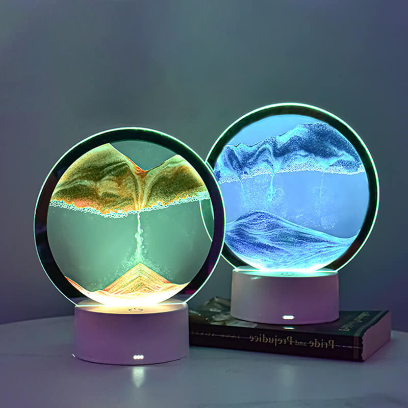 Lampe de table Creative Round Hourglass Quicksand 3D LED Night Light 