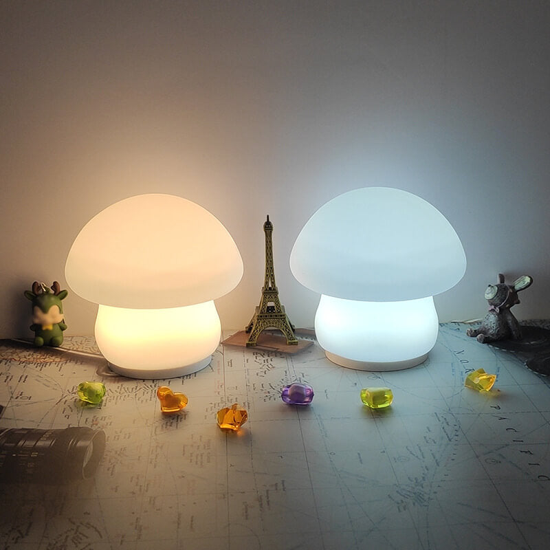 Lámpara de Mesa LED de Luz Nocturna de Silicona Pura Blanca de Champiñón Moderno 
