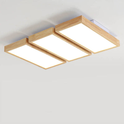 Nordic Japanese Log Wood  Rectangular LED Flush Mount Ceiling Light