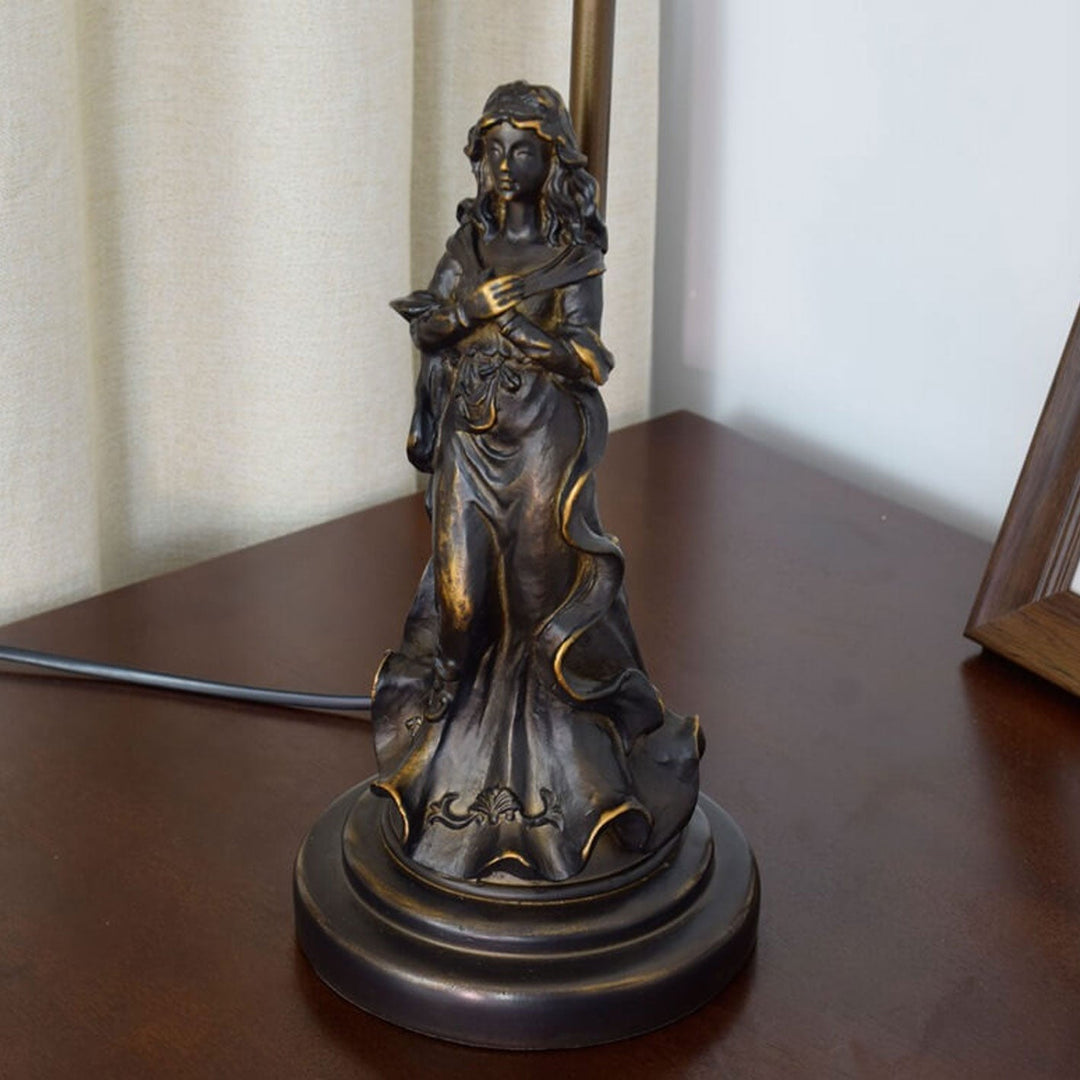 Lámpara de Mesa de 1 Luz con Base de Ángel de Vidrio Tiffany Tulip Vintage 