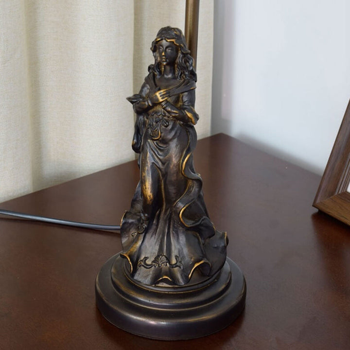Lámpara de Mesa de 1 Luz con Base de Ángel de Vidrio Tiffany Tulip Vintage 