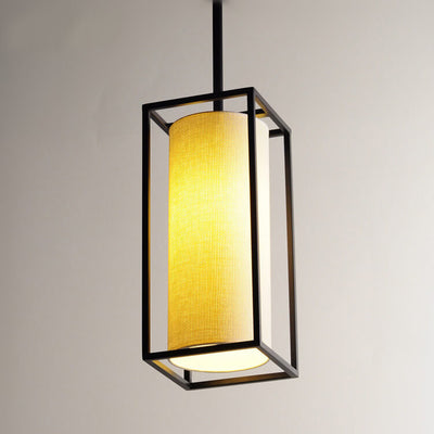 Modern Fabric Cylinder Black Frame 1-Light LED Pendant Lighting
