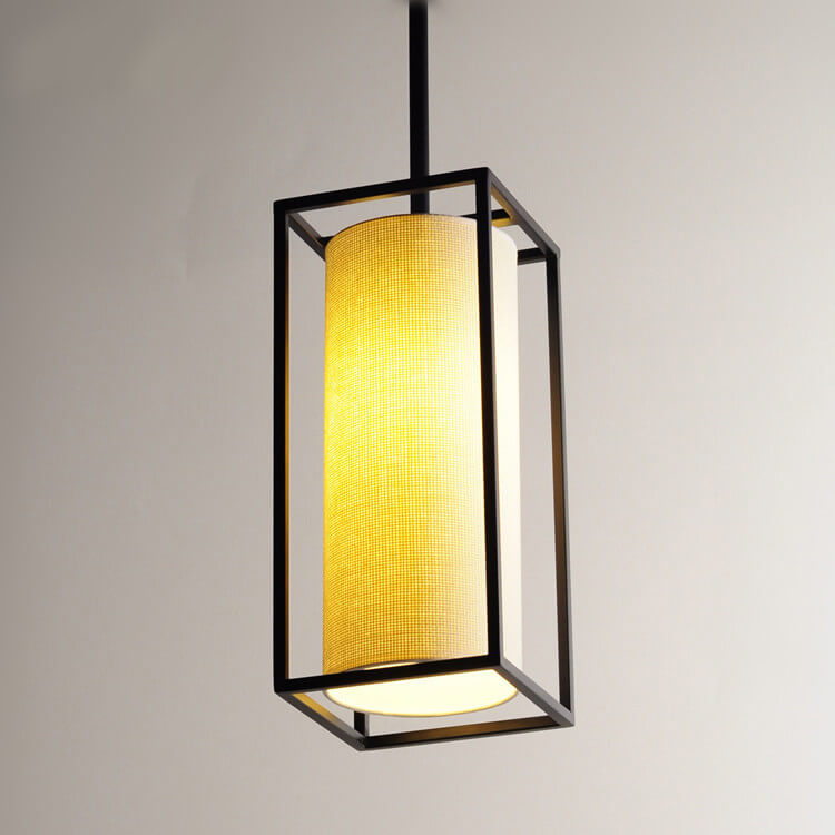 Modern Fabric Cylinder Black Frame 1-Light LED Pendant Lighting