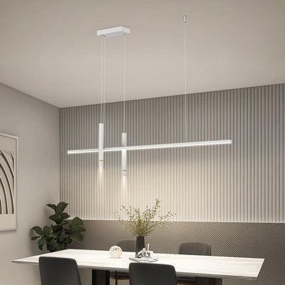 ثريا ضوء الجزيرة LED بخط مستقيم هندسي من الألومنيوم الحديث البسيط لغرفة الطعام 