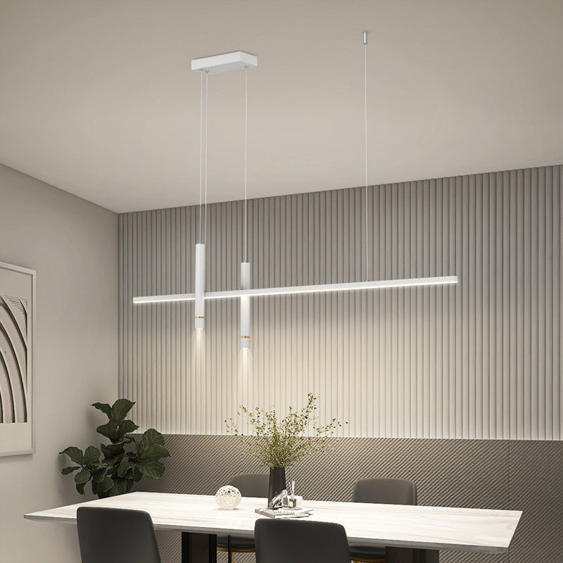 ثريا ضوء الجزيرة LED بخط مستقيم هندسي من الألومنيوم الحديث البسيط لغرفة الطعام 