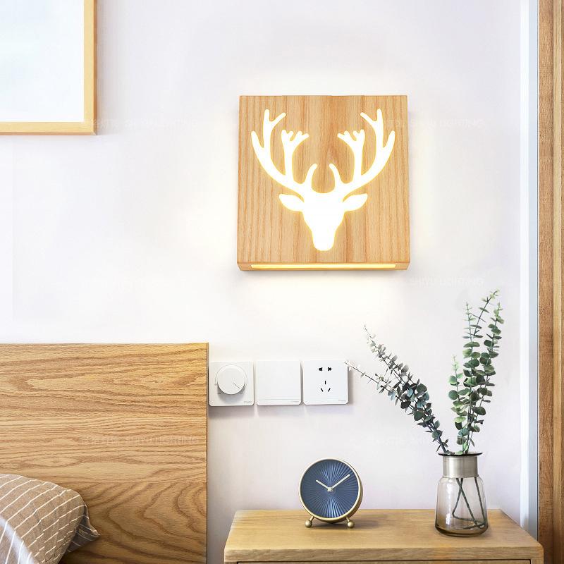 Modern Creative Solid Wood Happy Tree &amp;  Antler Pattern LED Wall Sconce Lamp