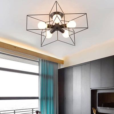 Modern Minimalist Pentagram Iron 5-Light Flush Mount Ceiling Light For Bedroom