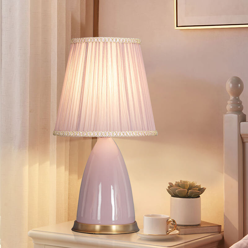 Lampe de table moderne et minimaliste à abat-jour conique en céramique à 1 lumière avec variateur tactile