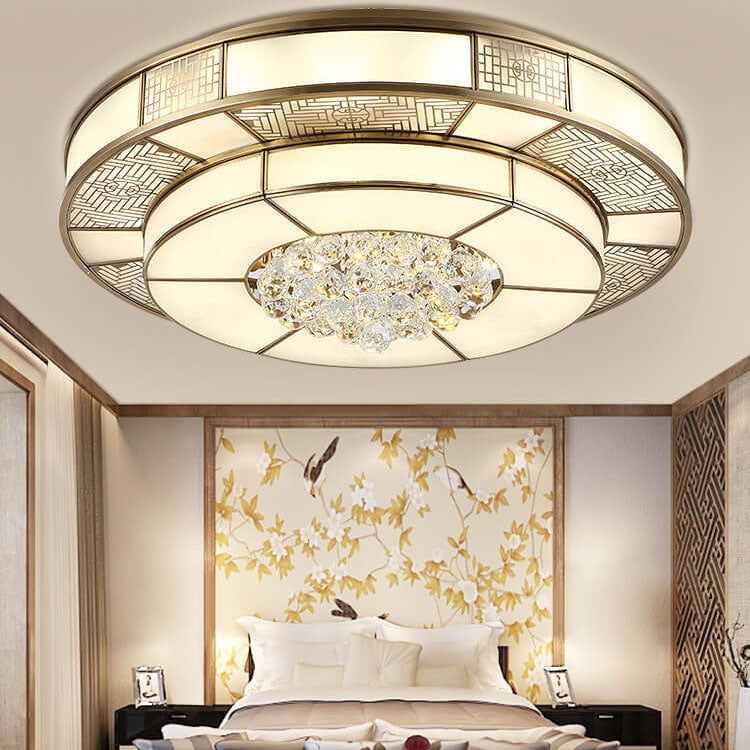 Luxury Chinese Round Crystal Brass LED Flush Mount Ceiling Light