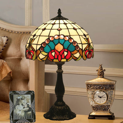 European Tiffany Baroque Gem Stained Glass 1-Light Table Lamp