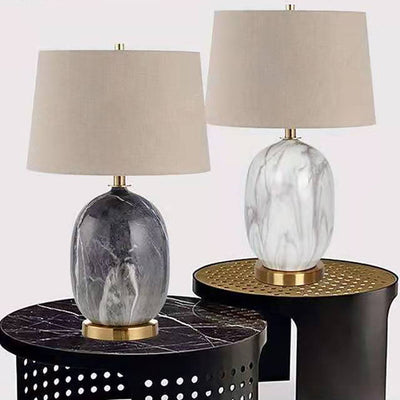 Moderne minimalistische runde Vase Basis Keramik Stoff 1-Licht Tischlampe für Schlafzimmer 