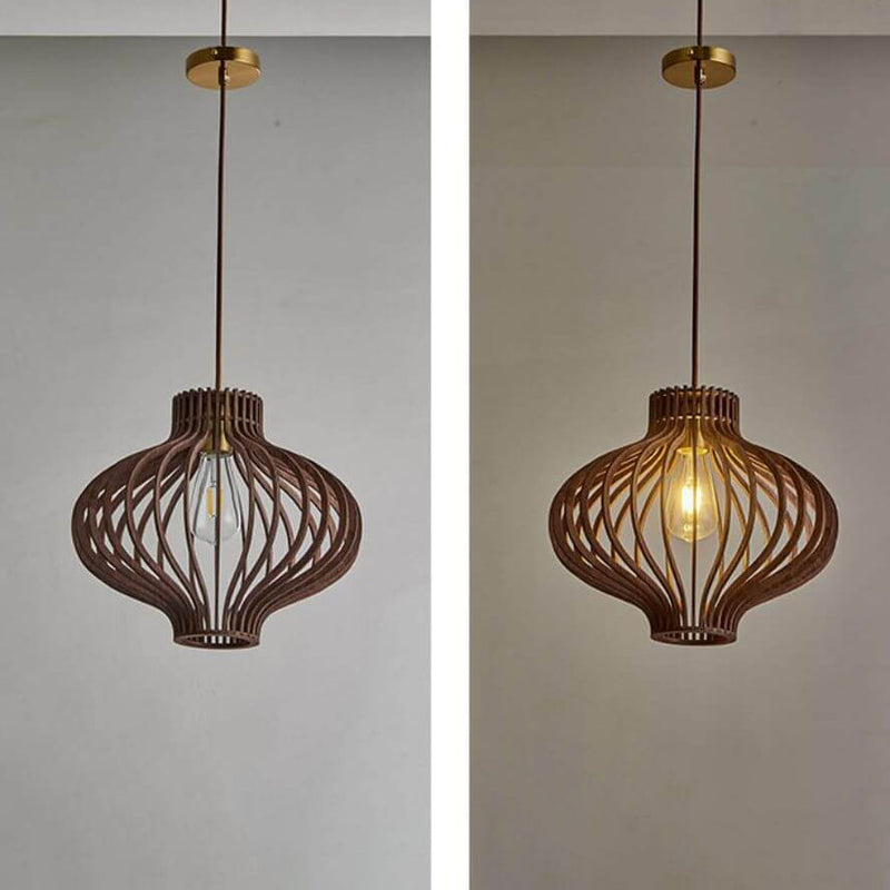 Nordic Vintage Basswood Oval Geometrie 1-Licht Pendelleuchte 
