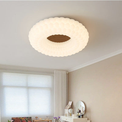 Contemporary Simplicity Cloud PE Round Shade Wood Grain LED Flush Mount Ceiling Light For Bedroom