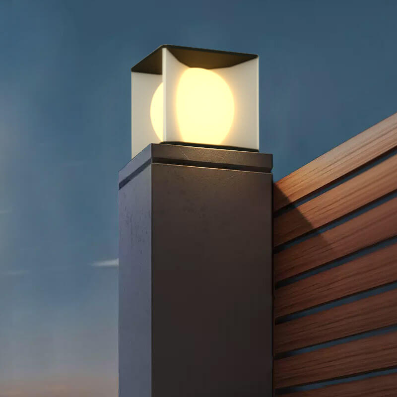 Modern Simplicity Square Acrylic Ball Design Post Head LED Patio Waterproof Landscape Light For Outdoor