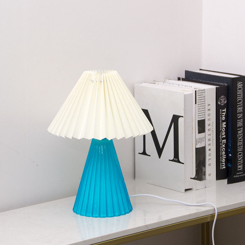 Nordic Pleated Shade Cone Column Base 1-Light Table Lamp