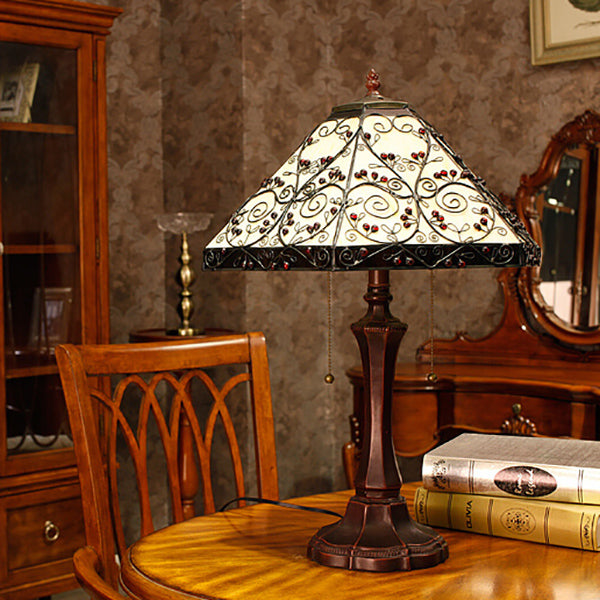 Lampe de Table à 2 Lumières en Verre Coloré Hexagonal à Motif Vigne de Tiffany Européen 