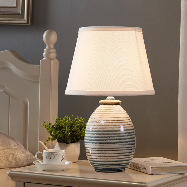 Traditional European Oval Pot Ceramic Fabric Hardware 1-Light Table Lamp for Bedroom