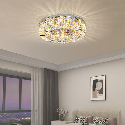 Modern Luxury Dazzling Prismatic Crystal Round Shade 5/8/12-Light Flush Mount Ceiling Light For Living Room