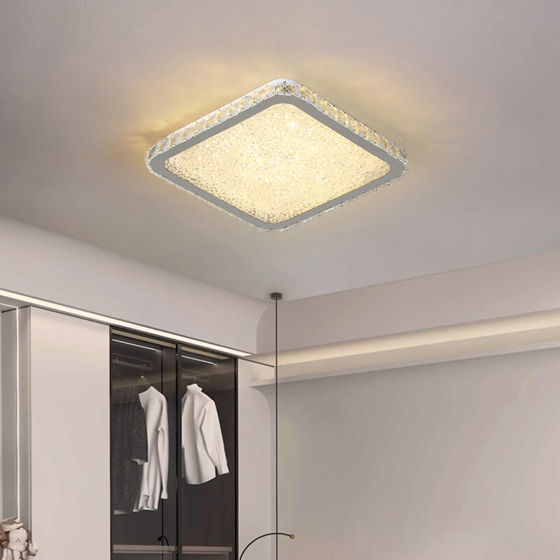Modern Luxury Crystal Square Round Stainless Steel LED Flush Mount Ceiling Light For Living Room