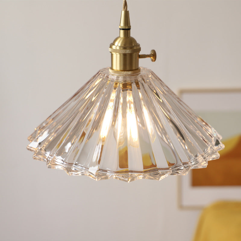 Nordic Minimalist Vintage Clear Brass Glass 1-Light Pendant Light