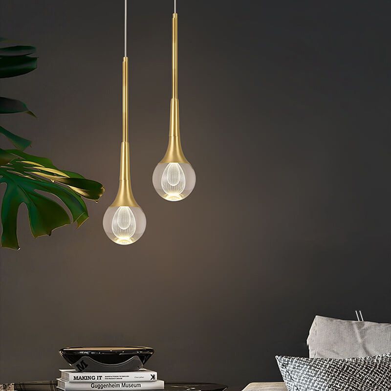 Modern Luxury Glass Teardrop Brass LED Pendant Light