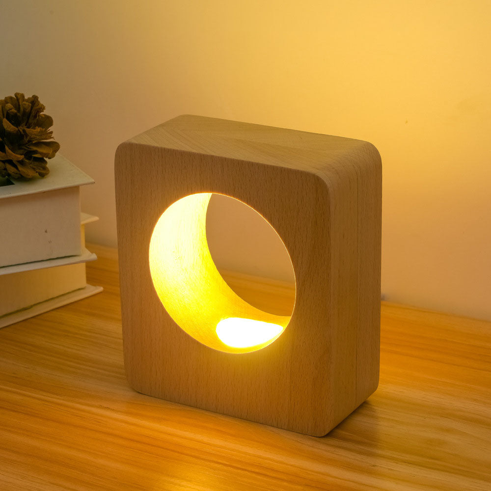 Lámpara de mesa de luz nocturna LED recargable USB de madera maciza con forma de árbol cuadrado moderno 
