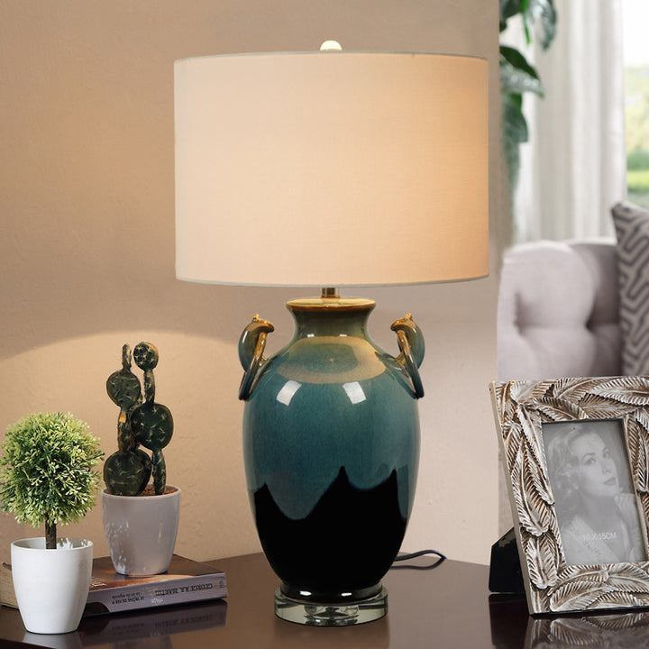 Europäische Vintage minimale Keramikstoff 1-flammige Tischlampe 