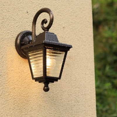 European Outdoor Striped Glass Square Cage 1-Light Wall Sconce Lamp