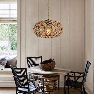 Suspension Luminaire 1 Lumière avec Cage en Fer Tissée en Corde de Chanvre Rustique Traditionnelle pour Cuisine 