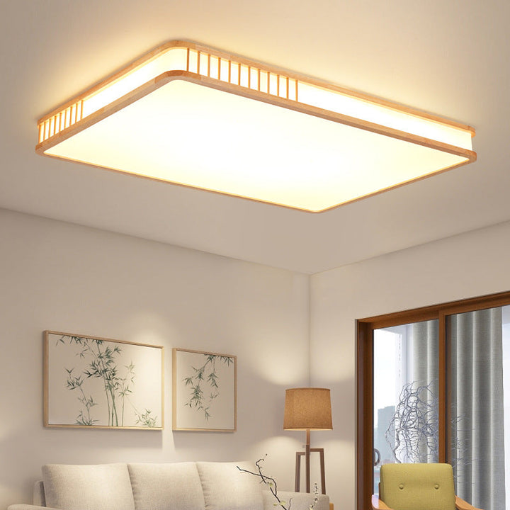 Modern Minimalist Solid Wood Acrylic Square LED Flush Mount Ceiling Light For Living Room