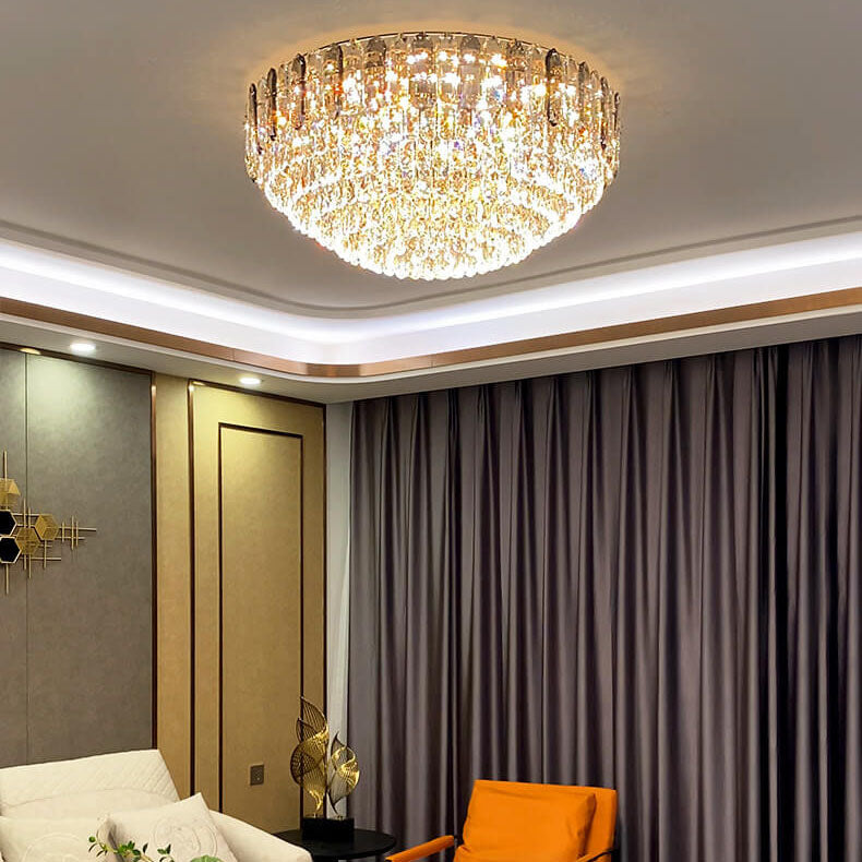 Modern Luxury Crystal Column Dome LED Flush Mount Ceiling Light