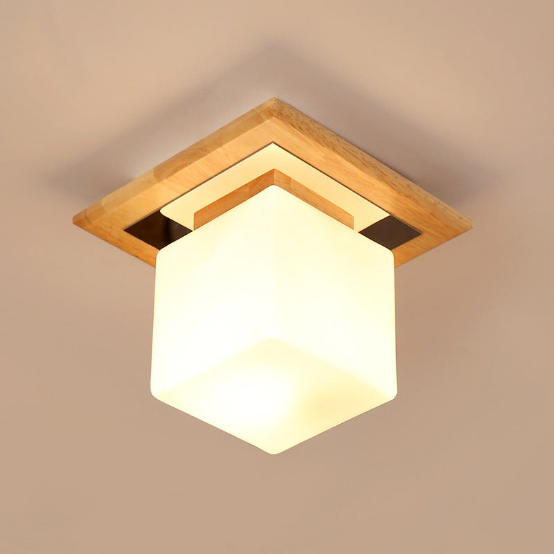 Nordic Minimalist Square Log Glass 1-Light Flush Mount Lighting