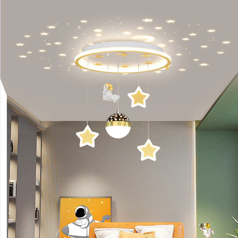 Contemporary Creative Starry Night Acrylic Round Shade LED Kids Flush Mount Ceiling Light For Bedroom