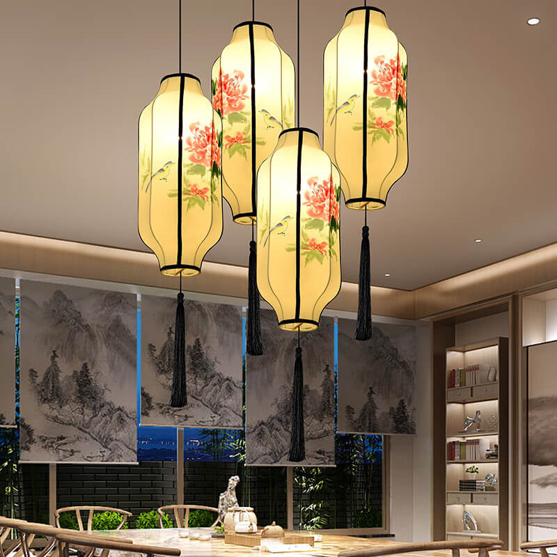 Lanterne ovale antique orientale faite à la main en tissu 1 lumière suspendue 