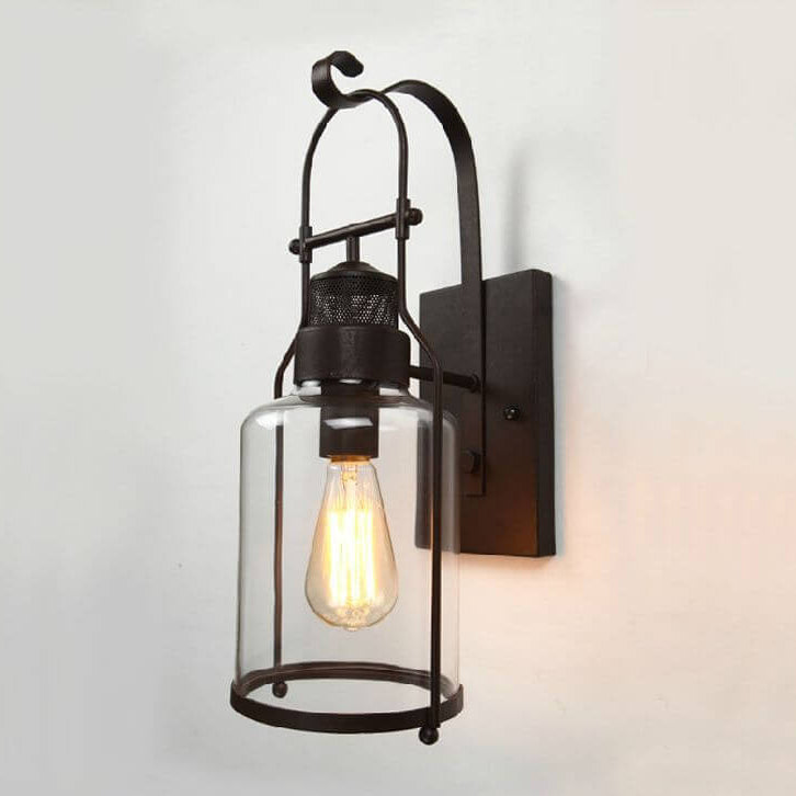 Industrial Iron Glass Jar 1-Light Wall Sconce Lamp