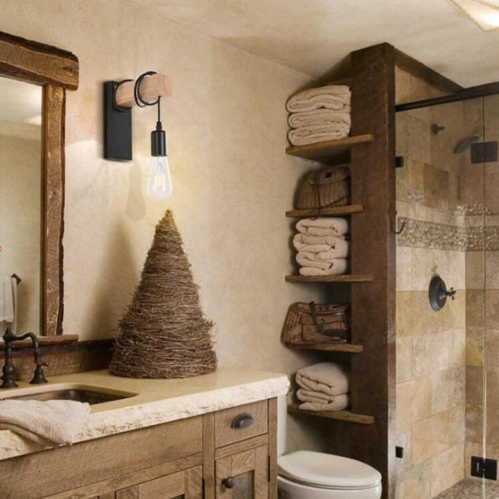 Abat-jour en plastique 1 lumière avec bras en bois et globe applique 
