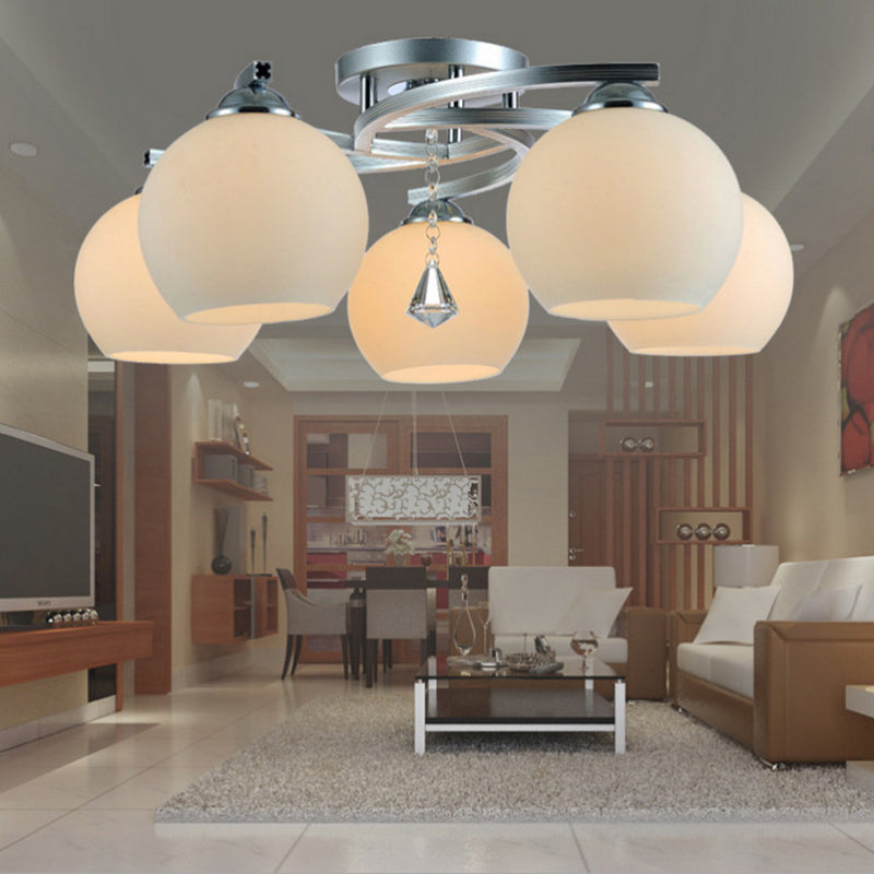 Modern Mid-Century Aluminum Frame Glass Ball Shade 3/5-Light Chandelier For Living Room