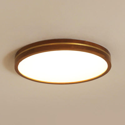 Modern Wooden Slim Walnut Color LED Flush Mount Light