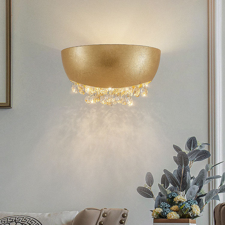 Moderne Luxus-Wandleuchte mit rundem Topf, Eisen, Kristall, Gold, 2 Leuchten 