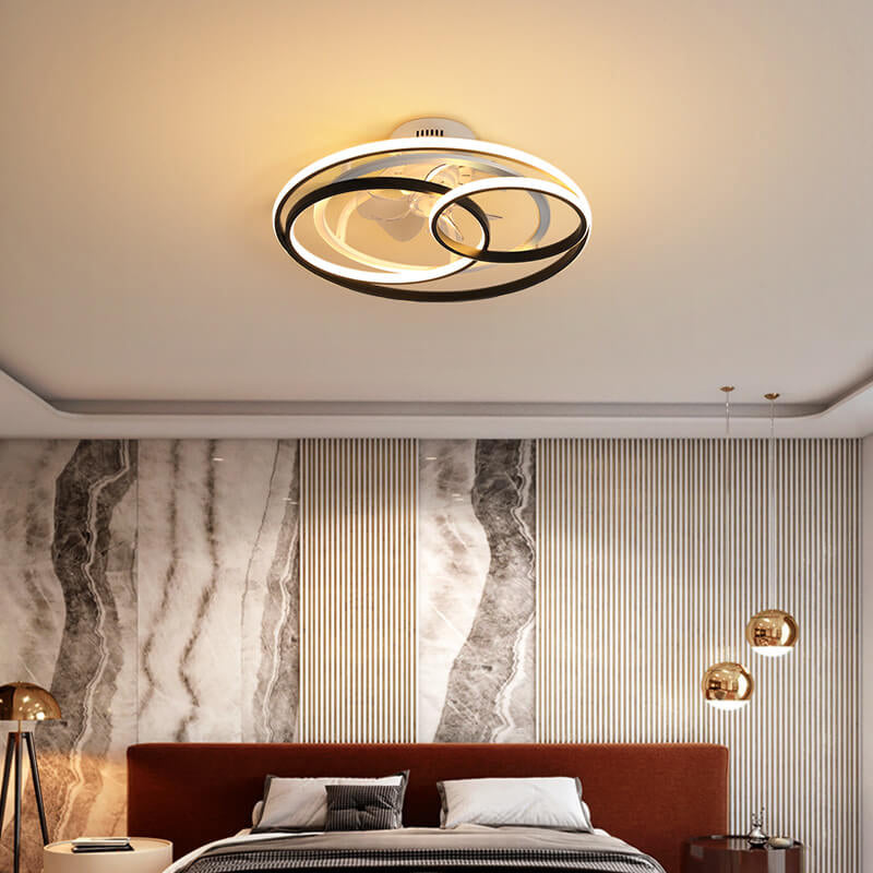 Simple Creative Double Ring Overlap Design LED Flush Mount Ceiling Fan Light