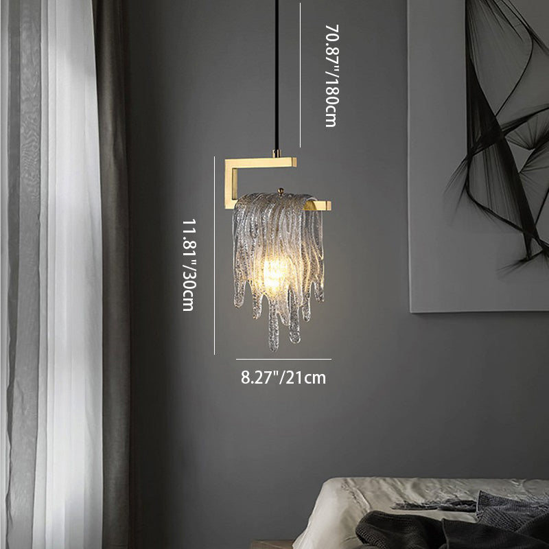 Contemporary Creative Imitation Ice Hanging Glass Tassel Design Brass Frame 1-Light Pendant Light For Living Room