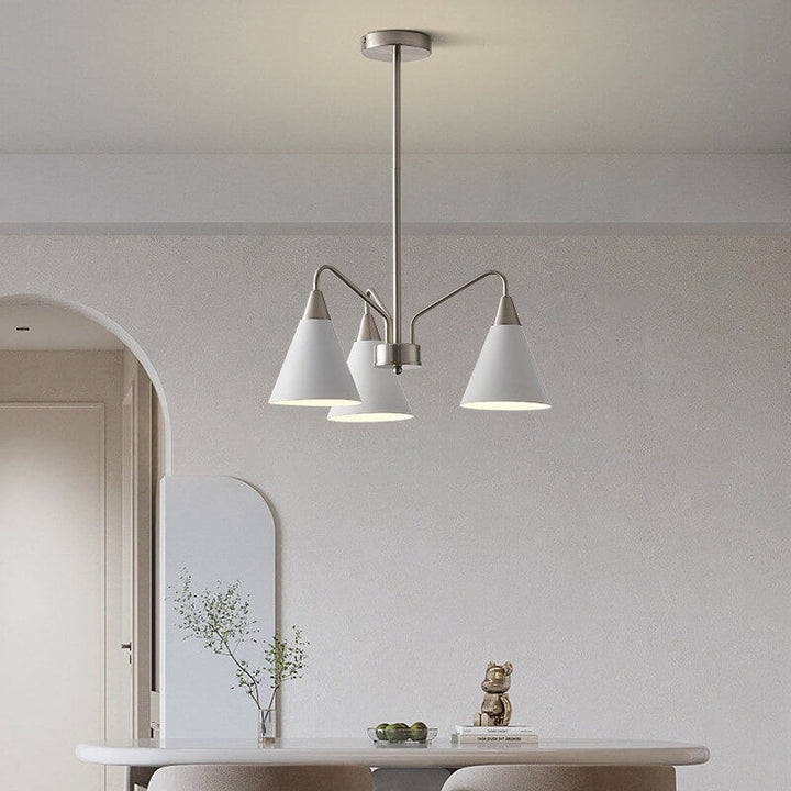 Modern Minimalist Cone Shade Sand Nickel Branch Iron 3/5 Light Chandelier for Living Room